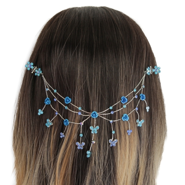 JEWELRY - HEADPIECE WITH CLAW HAIR CLIP UK007 - SILVER WITH BLUE (LIGHT)-BLUE - PACKAGE 3pcs.