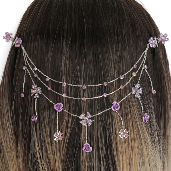 JEWELRY - HEADPIECE WITH CLAW HAIR CLIP UK009 - SILVER WITH PURPLE (LIGHT)-PURPLE - 1pc.