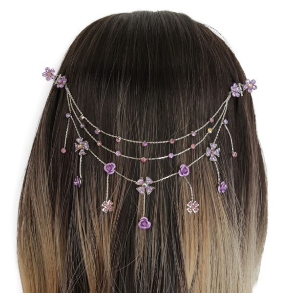 JEWELRY - HEADPIECE WITH CLAW HAIR CLIP UK009 - SILVER WITH PURPLE (LIGHT)-PURPLE - PACKAGE 3pcs.