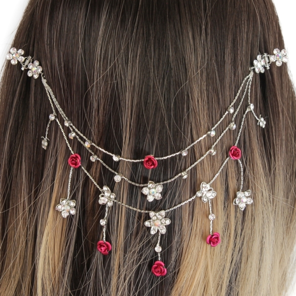 JEWELRY - HEADPIECE WITH CLAW HAIR CLIP UK010 - SILVER WITH WHITE-CYCLAMEN (DARK) - 1pc.