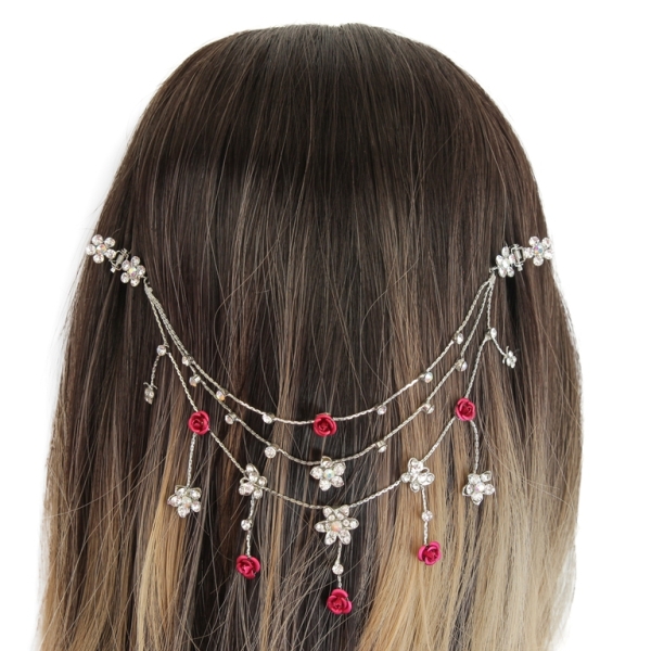 JEWELRY - HEADPIECE WITH CLAW HAIR CLIP UK010 - SILVER WITH WHITE-CYCLAMEN (DARK) - PACKAGE 3pcs.