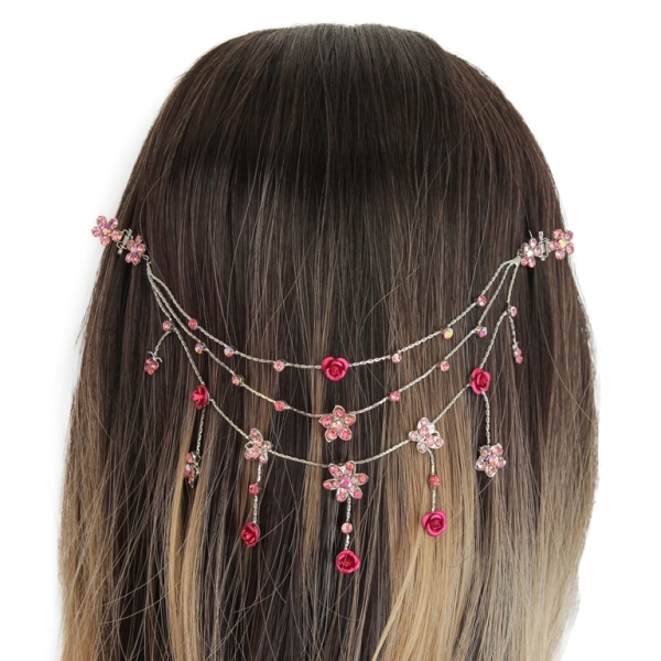 JEWELRY - HEADPIECE WITH CLAW HAIR CLIP UK010 - SILVER WITH PINK-CYCLAMEN (DARK) - PACKAGE 3pcs.