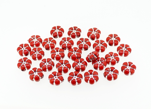 OPAQUE SILVER WASHED PLASTIC BEADS - FLOWER 01 - 10.5x5mm RED - PACKAGE 500g Hole-1.8mm (1450pcs.)