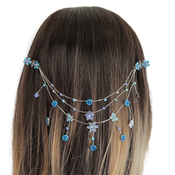 JEWELRY - HEADPIECE WITH CLAW HAIR CLIP UK010 - SILVER WITH BLUE (LIGHT)-BLUE - PACKAGE 3pcs.