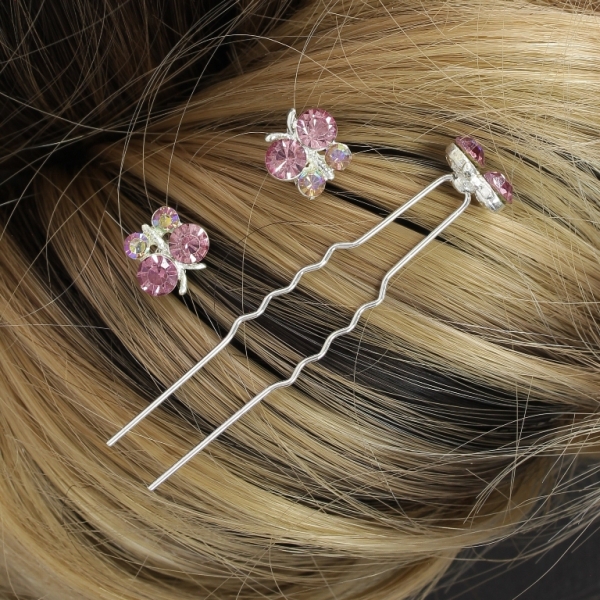 JEWELRY - U-SHAPED HAIR PINS - BUTTERFLY FR004 - 1.3х1.2cm SILVER AND ROSE DUST (АВ) - PACKAGE 20pcs.