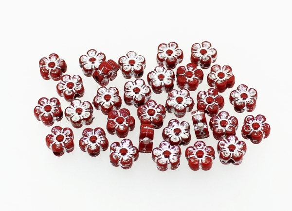 OPAQUE SILVER WASHED PLASTIC BEADS - FLOWER 02 - 8x4mm RED - PACKAGE 500g Hole-2.0mm (2850pcs.)