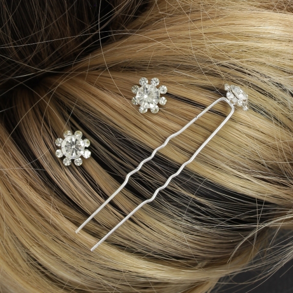 JEWELRY - U-SHAPED HAIR PINS - FLOWER FR002 - 1.1cm SILVER AND WHITE - PACKAGE 20pcs.