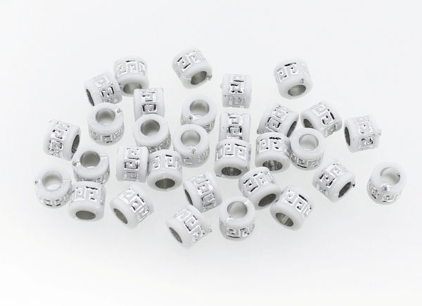 OPAQUE SILVER WASHED PLASTIC BEADS - CYLINDER 03 MEANDER - 5x6mm WHITE - PACKAGE 500g Hole-3.5mm (4200pcs.)