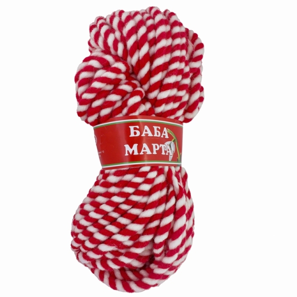 YARN - BABA MARTA BALKAN - WHITE-RED - 25m - WOOL AND ACRYLIC - 1 skein