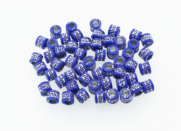 OPAQUE SILVER WASHED PLASTIC BEADS - CYLINDER 03 MEANDER - 5x6mm BLUE - PACKAGE 500g Hole-3.5mm (4200pcs.)