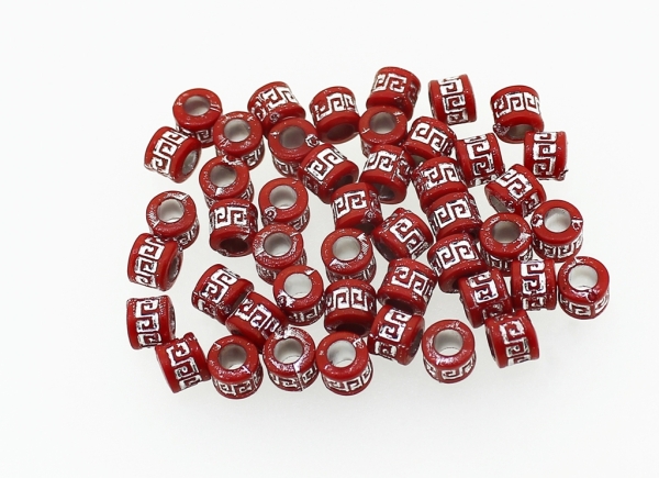 OPAQUE SILVER WASHED PLASTIC BEADS - CYLINDER 03 MEANDER - 5x6mm RED - PACKAGE 500g Hole-3.5mm (4200pcs.)