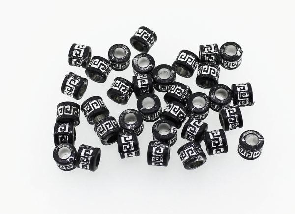 OPAQUE SILVER WASHED PLASTIC BEADS - CYLINDER 03 MEANDER - 5x6mm BLACK - PACKAGE 500g Hole-3.5mm (4200pcs.)