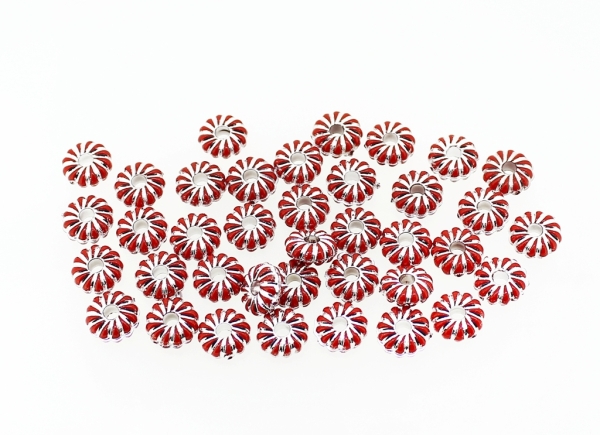 OPAQUE SILVER WASHED PLASTIC BEADS - WASHER DONUT - 3x8mm RED - PACKAGE 500g Hole-2.5mm (3400pcs.)