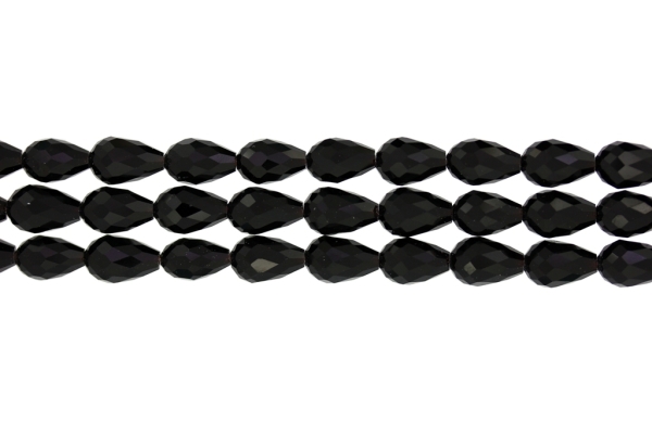 GLASS BEADS - TEARDROP CRYSTALS - 8x12mm - OPAQUE - BLACK 002 - STRING (60pcs.) Hole-1.5mm