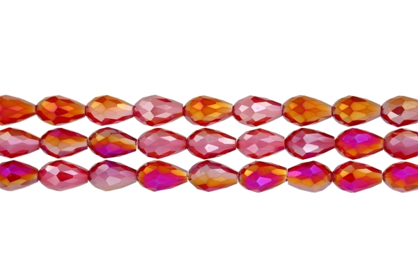 GLASS BEADS - TEARDROP CRYSTALS - 8x12mm - AB TRANSPARENT - RED 033АВ - STRING (60pcs.) Hole-1.5mm