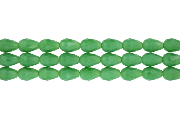 GLASS BEADS - TEARDROP CRYSTALS - 8x12mm - OPAQUE - GREEN 059В - STRING (60pcs.) Hole-1.5mm