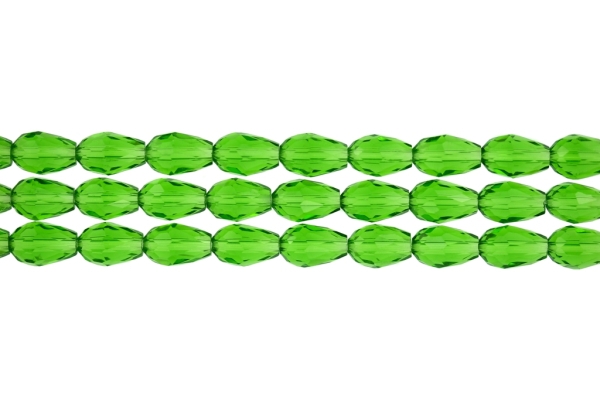 GLASS BEADS - TEARDROP CRYSTALS - 8x12mm - TRANSPARENT - GREEN (LIGHT) 020 - STRING (60pcs.) Hole-1.5mm