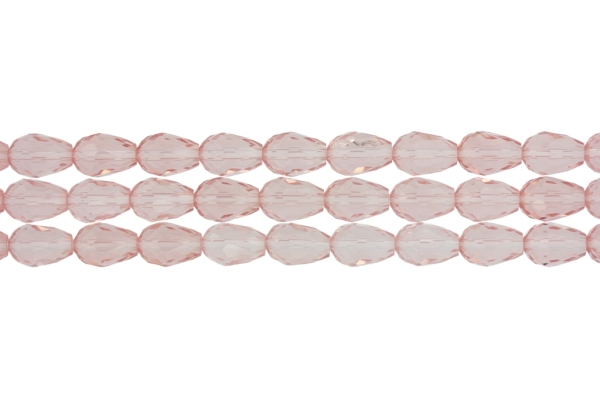 GLASS BEADS - TEARDROP CRYSTALS - 8x12mm - TRANSPARENT - PINK (LIGHT) 030 - STRING (60pcs.) Hole-1.5mm