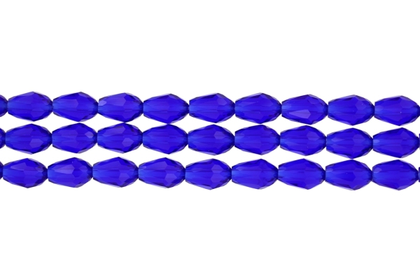 GLASS BEADS - TEARDROP CRYSTALS - 8x12mm - TRANSPARENT - BLUE (DARK) 005 - STRING (60pcs.) Hole-1.5mm