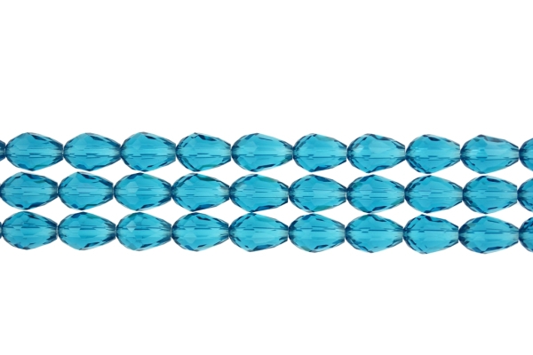 GLASS BEADS - TEARDROP CRYSTALS - 8x12mm - TRANSPARENT - TURQUOISE BLUE 022 - STRING (60pcs.) Hole-1.5mm