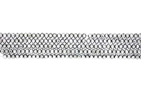 GLASS BEADS - FACETED RONDELLE CRYSTALS - 4x3mm - METALLIC - SILVER HALF-METALLIC 110 - STRING (128pcs.) Hole-1.0mm