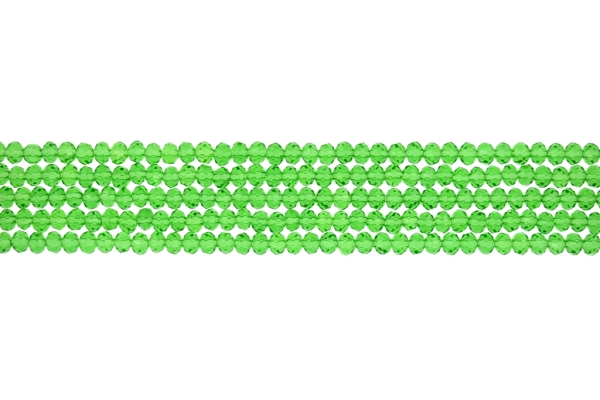 GLASS BEADS - FACETED RONDELLE CRYSTALS - 4х3mm - TRANSPARENT - GREEN (LIGHT) 020 - STRING (128pcs.) Hole:1.0mm