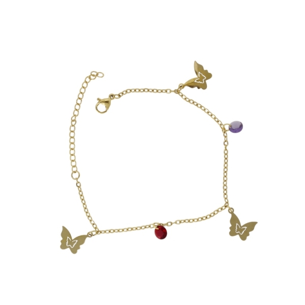 JEWELRY - CHAIN ​​BRACELET - STAINLESS STEEL AND ZIRCON - BUTTERFLY G130 - GOLD-PURPLE-RED - PACKAGE 2pcs.