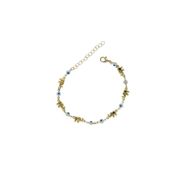 JEWELRY - ANKLET - BRASS AND ENAMEL - CHAIN - 19cm EYE AND ELEPHANT GK045 - GOLD AND BLUE - PACKAGE 2pcs.