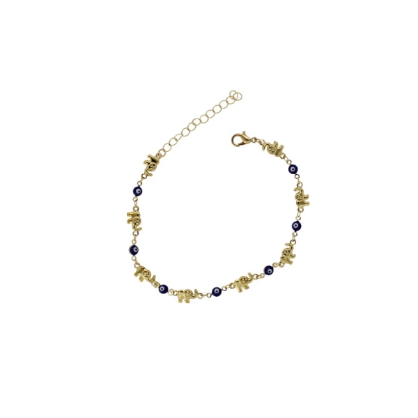 JEWELRY - ANKLET - BRASS AND ENAMEL - CHAIN - 19cm EYE AND ELEPHANT GK045 - GOLD AND BLUE (DARK) - 1pc.