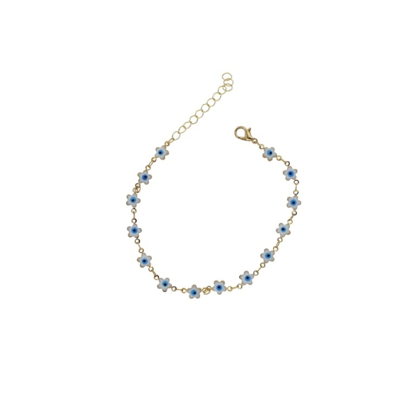 JEWELRY - ANKLET - BRASS AND ENAMEL - CHAIN - 19cm EYE FLOWER GK046 - GOLD AND BLUE - 1pc.