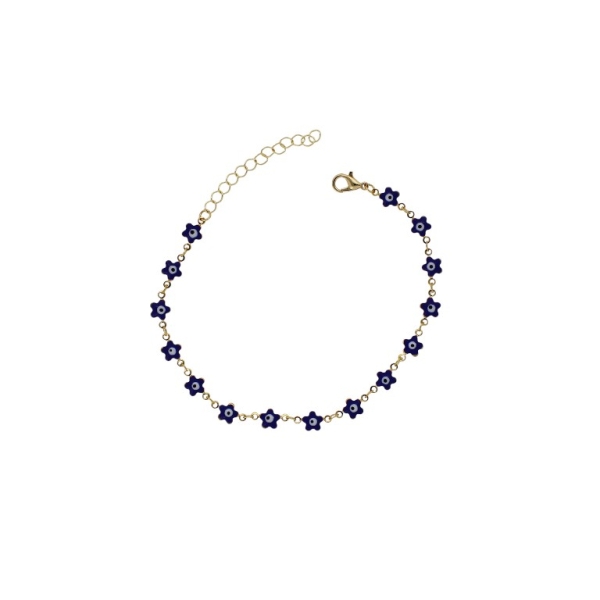 JEWELRY - ANKLET - BRASS AND ENAMEL - CHAIN - 19cm EYE FLOWER GK046 - GOLD AND BLUE (DARK) - PACKAGE 2pcs.