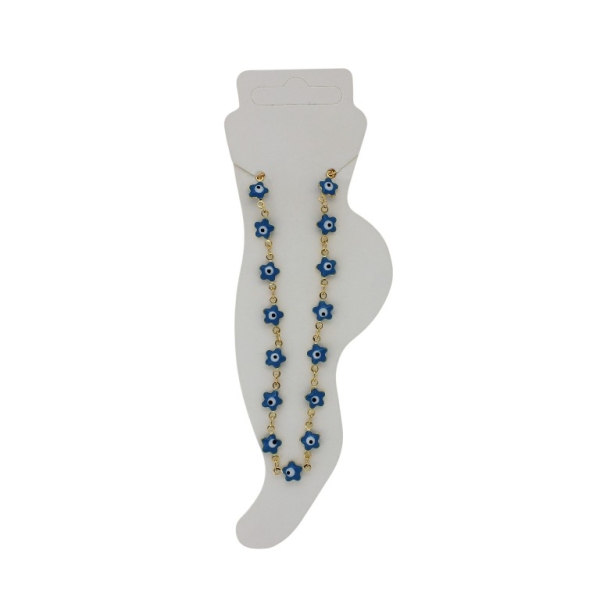 JEWELRY - ANKLET - BRASS AND ENAMEL - CHAIN - 19cm EYE FLOWER GK046 - GOLD AND TURQUOISE - 1pc.