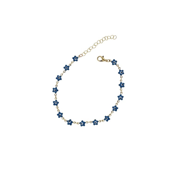 JEWELRY - ANKLET - BRASS AND ENAMEL - CHAIN - 19cm EYE FLOWER GK046 - GOLD AND TURQUOISE - PACKAGE 2pcs.