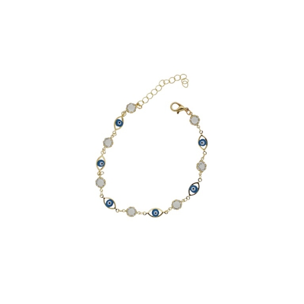 JEWELRY - ANKLET - BRASS AND ENAMEL - CHAIN - 20cm EYE AND CRYSTAL GK047 - GOLD AND TURQUOISE - PACKAGE 2pcs.