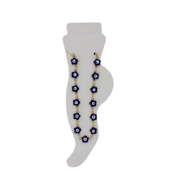 JEWELRY - ANKLET - BRASS AND ENAMEL - CHAIN - 20cm EYE FLOWER GK046 - GOLD-BLUE (DARK)-WHITE - 1pc.