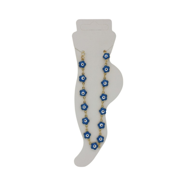 JEWELRY - ANKLET - BRASS AND ENAMEL - CHAIN - 20cm EYE FLOWER GK046 - GOLD-TURQUOISE-WHITE - PACKAGE 2pcs.
