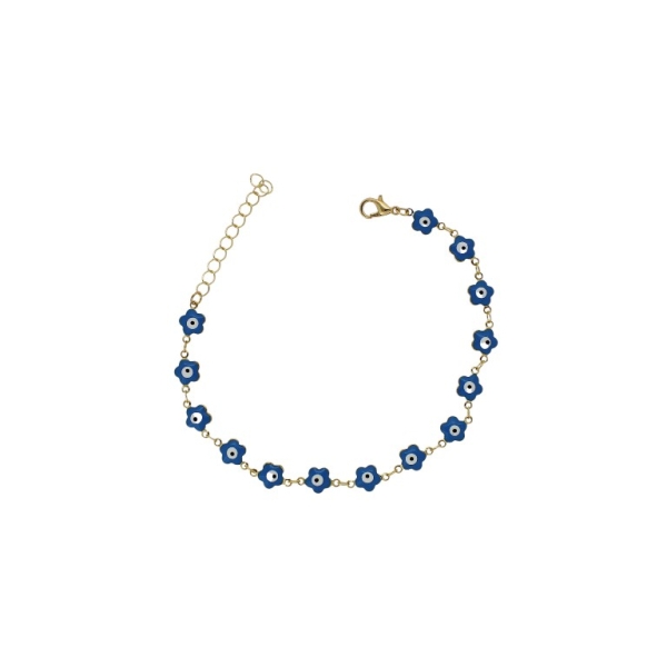 JEWELRY - ANKLET - BRASS AND ENAMEL - CHAIN - 20cm EYE FLOWER GK046 - GOLD-TURQUOISE-WHITE - PACKAGE 2pcs.