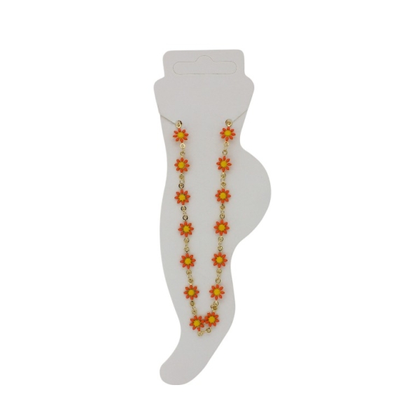 JEWELRY - ANKLET - BRASS AND ENAMEL - CHAIN - 20.5cm FLOWER GK048 - GOLD AND ORANGE - PACKAGE 2pcs.