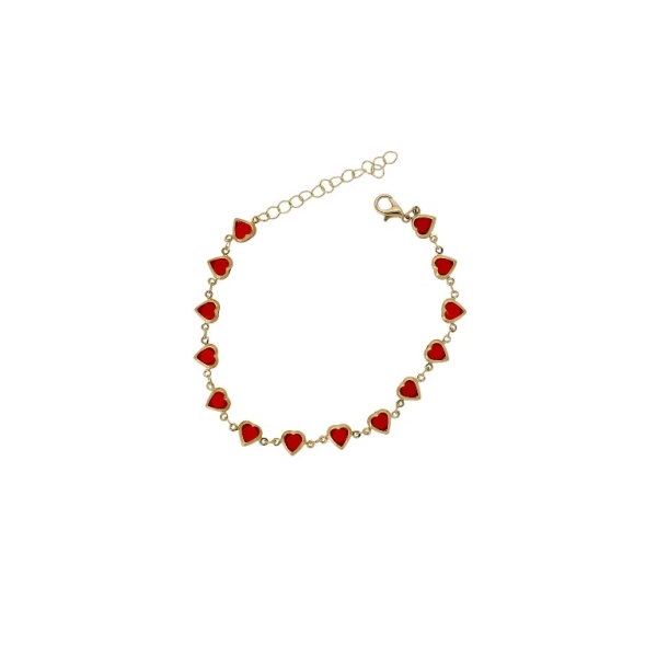 JEWELRY - ANKLET - BRASS AND CRYSTALS - CHAIN - 19cm HEART GK050 - GOLD AND RED - 1pc.