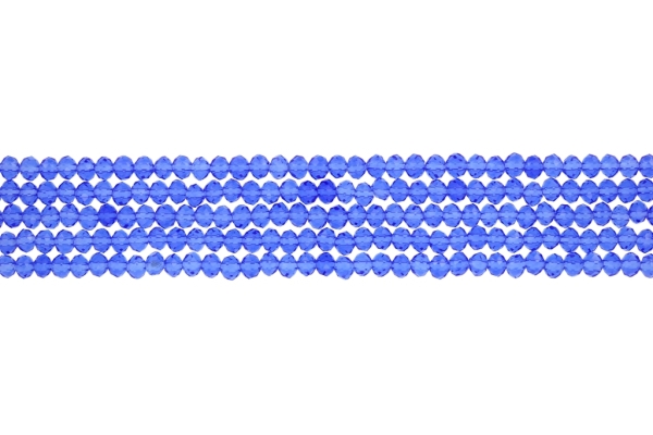 GLASS BEADS - FACETED RONDELLE CRYSTALS - 4х3mm - TRANSPARENT - BLUE 004 - STRING (128pcs.) Hole:1.0mm