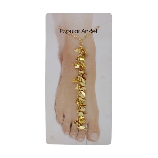 JEWELRY - ANKLET - METAL - CHAIN - 20cm LEAVES GK111 - GOLD - PACKAGE 3pcs.