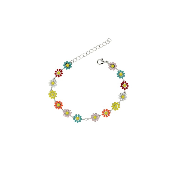 JEWELRY - ANKLET - METAL AND ENAMEL - CHAIN - 19cm FLOWER GK072 - NICKEL AND COLORFUL - 1pc.