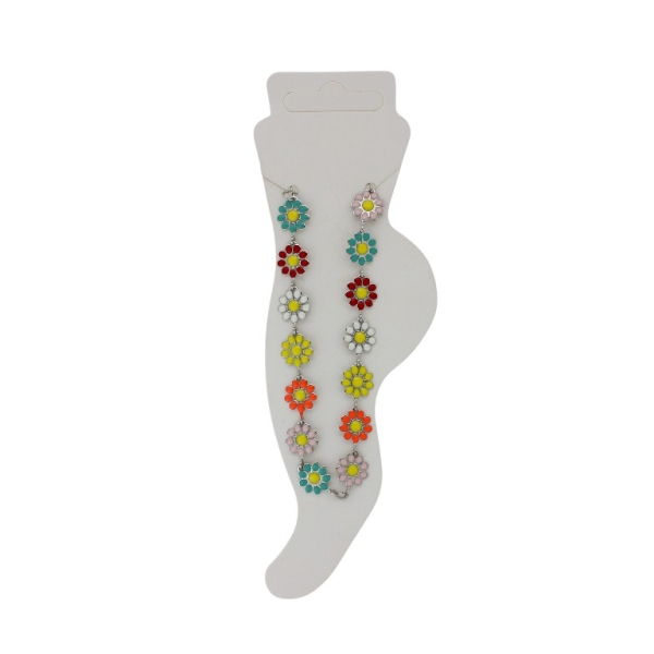 JEWELRY - ANKLET - METAL AND ENAMEL - CHAIN - 19cm FLOWER GK072 - NICKEL AND COLORFUL - PACKAGE 3pcs.