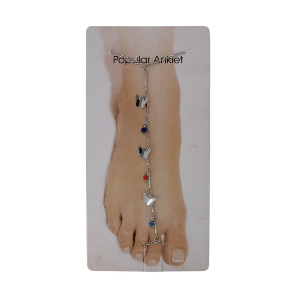 JEWELRY - ANKLET - METAL AND ENAMEL - CHAIN - 20cm BUTTERFLY GK107 - NICKEL AND MIX 01 - PACKAGE 3pcs.