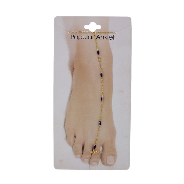 JEWELRY - ANKLET - METAL AND ENAMEL - CHAIN - 20.5cm ELLIPSE GK103 - GOLD AND BLUE (DARK) - 1pc.