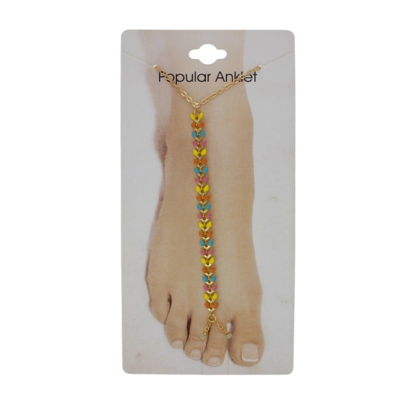JEWELRY - ANKLET - METAL AND ENAMEL - CHAIN - 20.5cm LEAVES GK106 - GOLD AND MIX 01 - PACKAGE 3pcs.