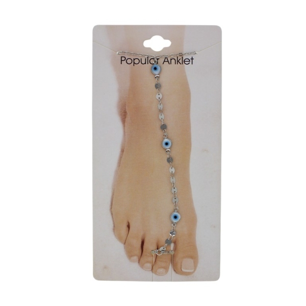 JEWELRY - ANKLET - METAL AND ENAMEL - CHAIN - 20.5cm EYE AND CIRCLE GK102 - NICKEL AND BLUE (LIGHT) - PACKAGE 3pcs.