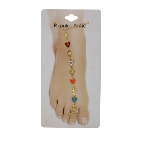 JEWELRY - ANKLET - METAL AND ENAMEL - CHAIN - 20.5cm HEART GK104 - GOLD AND MIX 01 - PACKAGE 3pcs.