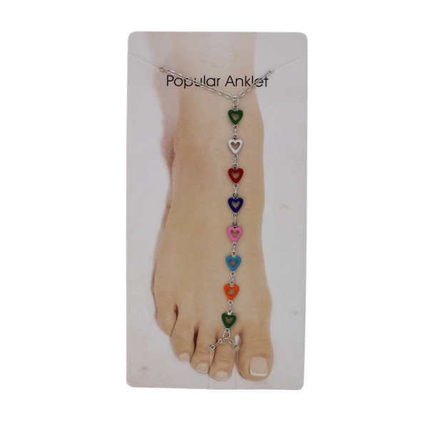 JEWELRY - ANKLET - METAL AND ENAMEL - CHAIN - 20.5cm HEART GK105 - NICKEL AND MIX 01 - PACKAGE 3pcs.