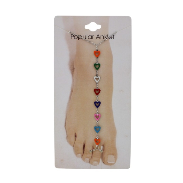 JEWELRY - ANKLET - METAL AND ENAMEL - CHAIN - 20.5cm HEART GK105 - NICKEL AND MIX 03 - PACKAGE 3pcs.